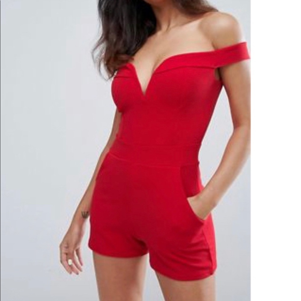 Red Bardot romper